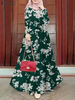 Abayas Pentru Femei Vintage Maneca Lunga Florale Imprimate Sundress Musulman Mult DressTurkey Abaya ZANZEA Eid Mubarak Isamic Vestido