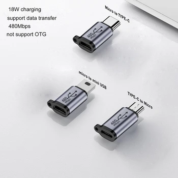 Y1UB TypeC la Micro USB, Mini USB Adaptor Convertor 18W Aliaj de Aluminiu Conector 480M