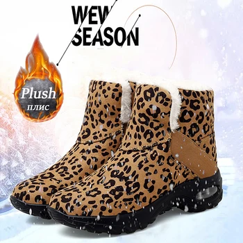 Leopard De Imprimare Cizme Pantofi Femei 2023 Brand De Pluș De Moda Cizme De Zăpadă Design De Jos Glezna Cizme De Piele De Lux, Pantofi În Aer Liber Feminin