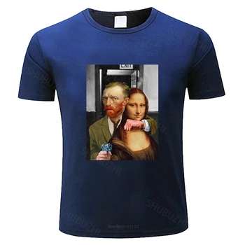 bumbac tricou pentru baieti brand de Moda t shirt mens liber Noutate Furt de Artă Van Gogh Mona Lisa T-Shirt Umor Aberante Art Parodie