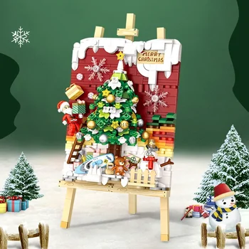 Pom de Craciun Mini Blocuri de Constructii pentru Copii Jucării DIY Diorama Puzzle Cadou de Crăciun Fete Baieti, Cadou de Sărbători Acasă Decorare