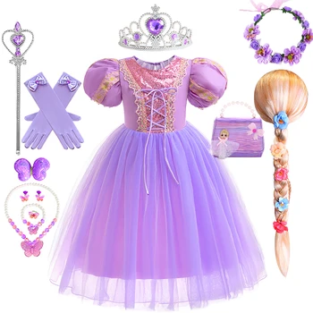 Tangled Rapunzel Dress pentru Fete pentru Copii coreean Printesa Haine de Petrecere de Crăciun, Halloween Cosplay Costum de bal Mascat de Ziua