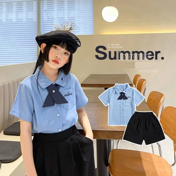 Scoala de fete Costume de Vară 8 10 ani Adolescenti Tricou, pantaloni Scurți Două Piese de Îmbrăcăminte Set 2023 coreeană Fată de Îmbrăcăminte