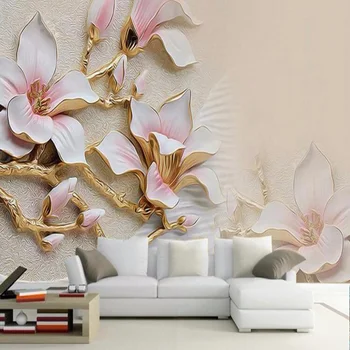Fotografie Tapet 3D Relief Flori Magnolia Murală, Modă, Design Interior, Decor Acasă Rola Tapet Papel De Parede Florale