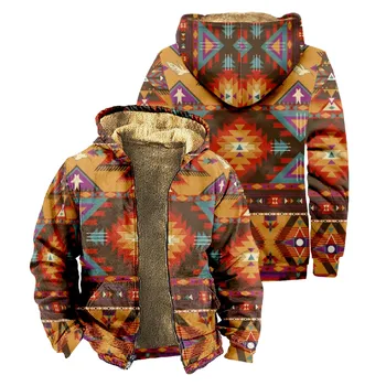 Jacheta barbati Aztec Imprimare Geometrice Îngroșa Jachete de Iarnă Pentru Bărbați Fleece cu Maneci Lungi Omul Haina Casual Vest Etnice Hanorace Haina