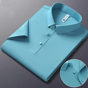 Vara Nou fără Urme Tricou Polo Barbati Elastic Non-călcat Subțire cu mânecă Scurtă T-shirt Business Casual Uzura Bărbați