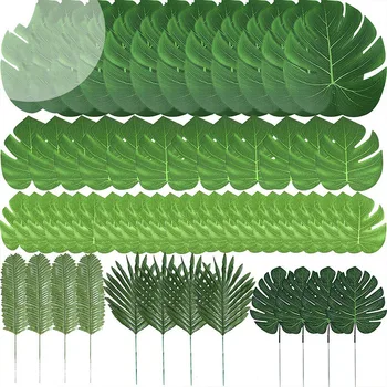 60 Buc 6 Tipuri Artificiale Frunze De Palmier Tropical Frunzele Plantelor Faux Frunze De Monstera Tulpini Pentru Hawaiian Luau Decoratiuni De Partid, Jung