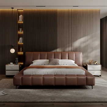 Ușor Italian de lux din piele pat atmosfera high-end jos dormitor matrimonial dublu queen patul moale pachetului de pian