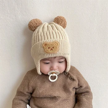 Noi Iarna Pentru Copii Pălărie Beanie Cap-Coreean Desene Animate Cu Ursul Ureche Protecție Pălărie Tricotate Pentru Copii Pentru Băieți Și Fete Drăguț Caldă Copii Croșetat Pălării
