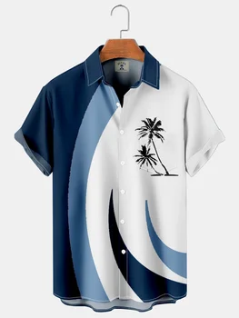 2024 Noi Barbati Maneca Scurta Tricou de nucă de Cocos de Imprimare Hawaiian Barbati Casual Rever de Moda de Top Plajă de Mari Dimensiuni Cămașă Bărbați