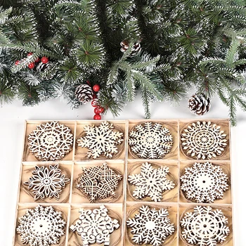 24BUC/Cutie Vintage Fulg de nea Crăciun Pandantive din Lemn Ornamente pentru Pomul de Crăciun Decoratiuni de Craciun Agățat Cadouri