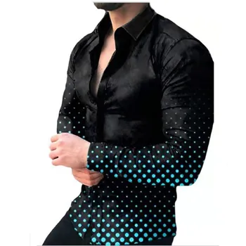 Bărbați Noua Personalitate Casual Moda Frumos Maneca Lunga de Culoare de Potrivire 3D Digitale de Imprimare Tricou Slim Fit Camasa larga Bărbați