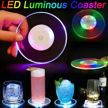LED-uri de Lumină Colorate Coaster Bar Mat de Masă Mat Petrecere Bea Cupa Creative Mat Sclipire de Bază Tacamuri Decor Mat