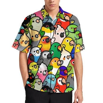 Păsări Colorate De Imprimare Bluze Om Drăguț Papagal, Tricouri Casual Hawaiian Mâneci Scurte Personalizate Cool Supradimensionate Plaja Y2k Idee De Cadou