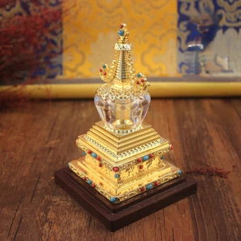 Cristal Stupa Bodhi Pagoda De 6 Inch De Tip Boutique, Placat Cu Aur