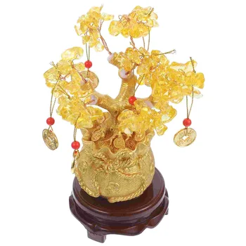 19cm Cristal Natural de Arbore de Bani Ornamente pentru Pomul de Bonsai Stil Noroc de Avere Feng Shui Ornamente Decor Acasă(cu Monede de Aur și de Bază)