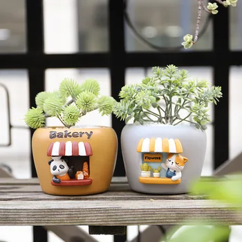 Mini Drăguț Animal Cafe Ghiveci Minunat Containter Moda Grădină Acasă Balcon Ghiveci De Rășină De Material Vas Mic En-Gros
