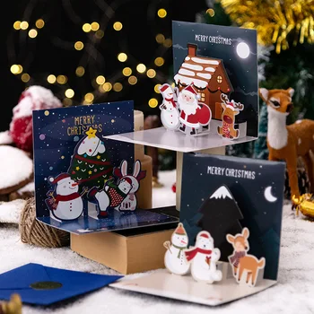 Crăciun fericit Carduri om de Zăpadă Moș Crăciun Cerb Pop-Up Felicitari cu Plicuri Cadou de Crăciun pentru Vacanță de Iarnă de Anul Nou Decor