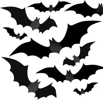 Halloween 3D Bat Decoratiuni，PVC Negru Înfricoșător Bat Autocolant Decor Acasă DIY Perete Decal Baie Interioară Sfinților Consumabile Partid