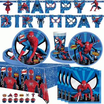 Spiderman Ziua De Nastere Decoratiuni Partid Super-Erou Tacamuri De Unica Folosinta Pungă De Hârtie Față De Masă Tort Fân Copii Baby Shower Consumabile