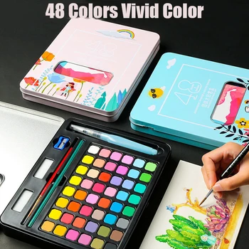 1set Profesionale Vopsea Acuarelă Set 48 Culori Set de Pictura Cu Pensula Acuarela Hârtie Pigment de Artă