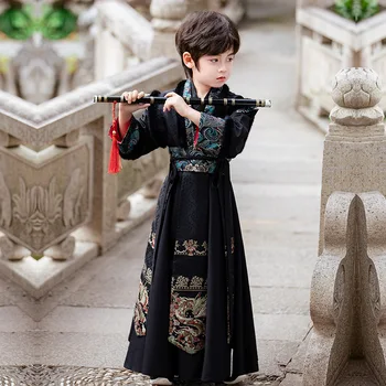Negru Hanfu Băieților De Iarna New Tang Costum Stil Chinezesc Băieților De Arte Marțiale De Oaspeți Tânărul Maestru De Performanță Rochie