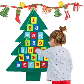 Simțit Calendare de Advent Pentru Copii DIY din Lemn de Formă Pom de Crăciun Advent Calendar Simțit Calendar Advent, Cu 24 Buzunare DIY