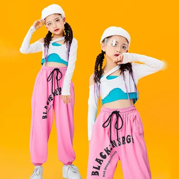 2023 Liber de Dans Hip-Hop Costume Pentru Fete Alb Crop Top Roz Pantaloni Costum Copii Jazz Dans Rave Haine DQS11526