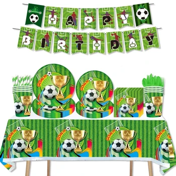 Verde De Fotbal Temă Copil De Dus De Unica Folosinta Tacamuri Set De Pahare De Hârtie Plăci Servetele Banner Partidul De Decorare Ziua De Nastere