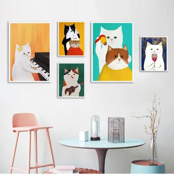Desene animate Pisica Pictură Artă Modernă Poster și Printuri Decorative de Perete Imaginile Pentru Camera de zi Dormitor Copil Acasă Decor Pepinieră