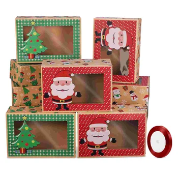 12pcs Crăciun Cookie Cutii cu Fereastra Clar Epocă Moș Crăciun Pom de Crăciun Bomboane Cadouri Cutii cu Sfoară, Frânghie pentru Vacanță