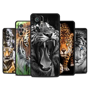 Leu Tigru Animal de Lux Moale Caz Pentru Xiaomi Redmi Nota 12 Pro 8 K50 10 Pro 11 9 10 7 10C la Șocuri Capac Negru