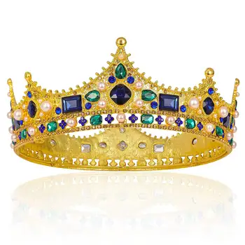 Regele de aur Coroane pentru Bărbați - stil Baroc, Vintage Stras de Cristal Coroanei Bărbați Completa Regilor Coroana de Teatru Petrecere Bal