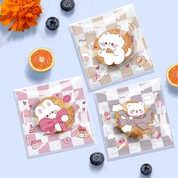 100buc Iepure Urs Candy Bag Desene animate Transparent din Plastic Auto-adeziv Sac Cookie Nunta Petrecere de Ziua Decor DIY Cadou Husă
