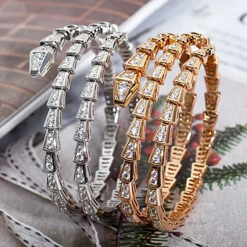 De înaltă calitate de argint 925 placat cu dublu-ring șarpe os bratara femei high-end de brand de moda petrecere de lux bijuterii