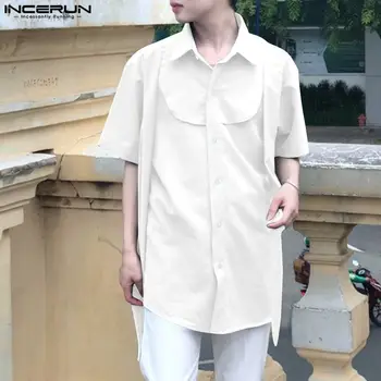 INCERUN Topuri 2023 Stil coreean Bărbați la Modă Butonul Înapoi de Design de Tricouri Casual Elegant de Culoare Solidă Bluză cu Mânecă Scurtă S-5XL