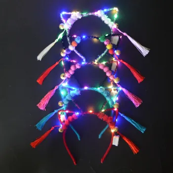 10buc Partid cu LED-uri Strălucire Femei Pisică Fată Anime Fox Ureche Bell Cap Hoop Ciucuri Bentita Ziua Luminoasă de Crăciun navidad