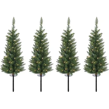 Set de 4 Luminat De 3 Metri înălțime Crăciun Cale Copaci cu Mize Curte -Baterie cu Temporizator și Funcții,Pomi de Crăciun