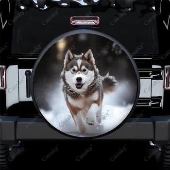 Câini Husky Siberian Cu Zăpadă Poliester Universal Roata de rezerva Anvelope de Acoperire Personalizate Cauciuc-Capace pentru Remorcă RULOTĂ Camion SUV Camper