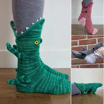 Amuzant Noutate Șosete De Iarnă Ține De Cald Manșetă Tricotată Șosete Crocodil Muscatura De Rechin Papuci Sosete Model Animal Cadouri De Craciun