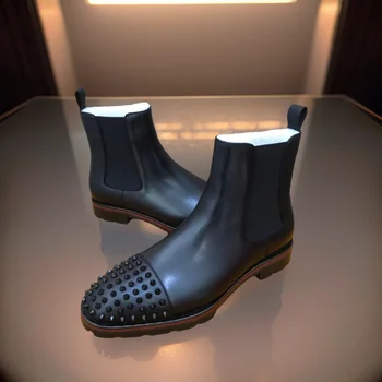 Mare Sus Cizme Pantofi Pentru Barbati Brand De Lux Calitate De Formatori De Conducere Ghimpat Nituri Toecap Bar Black Piele Naturala Balerini Adidasi