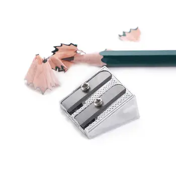 Cadouri Minunate Teșit Două Găuri De Argint Metalic De Birou Ascuțitoare Pixuri Instrument Tăietor Dublu Gaura Ascutitoare Creion Ascuțitoare