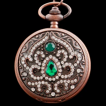 Decorative verde Piatră prețioasă Deschide Singur Lanț de Cuarț Ceas de Buzunar Vintage pentru Bărbați și Femei de Moda Pandantiv Colier Ceas Cadou