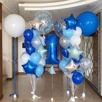 La mulți ani Baloane 36 inch pe Alb Albastru Transparent din Latex Confetti Balon Copil de Dus Băiatul Ziua de naștere Partidul Decor Baloane