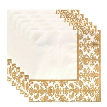 100buc Aur de Imprimare de Unică folosință Șervețel de Hârtie Tipărite Servetele Pentru Restaurant Si Hotel (Aur + Alb)