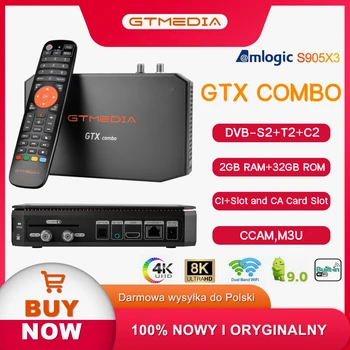 GTMEDIA GTX Combo 4K 8K TV Box Android 9.0+DVB-S2/T2/C2 2G+32G Suport CA&CI Plus1.4, SATA-HDD, BT4.1 Receptor De Satelit Decodor