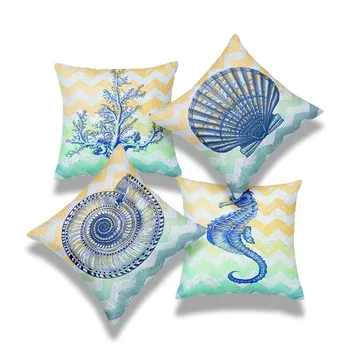 4buc Ocean Art Geometric Imprimate față de Pernă Acuarelă Marine Pictura Decorativa Perna Decor Acasă Canapea Pernă Acoperă 17în