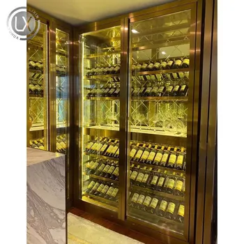 De metal de aur cabinet vin cu lumini de rack de vin Șampanie Aur bar temperatura camerei cabinet vin