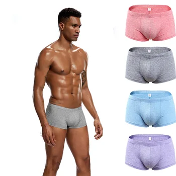 Tricotate Colorate de Bumbac pentru Bărbați Lenjerie de corp de Culoare Solidă Talie Joasa Boxer Confortabil si Respirabil Patru Sezoane pentru bărbați Shorts pentru Bărbați