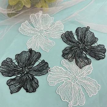 Moda Tesatura Dantelă Patch Manual Rafinat Alb-Negru de Înaltă calitate 3D Flori de Nunta Rochii de Reparare Accesorii de Cusut